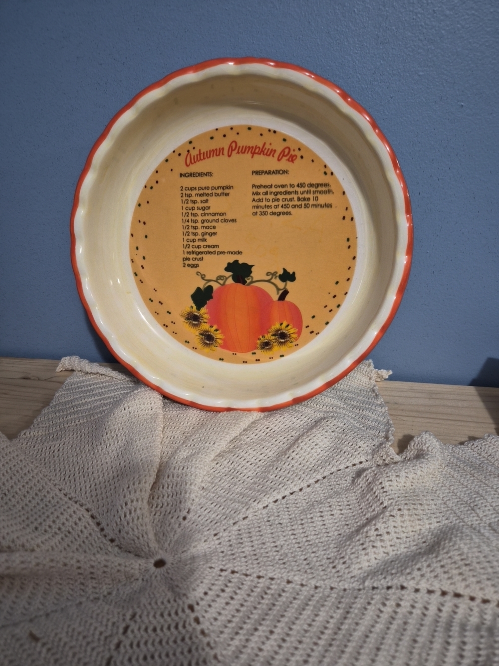 Autumn Pumpkin Pie Recipe Baking Dish - 10.75"